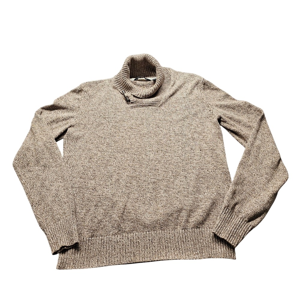 Sean John Shawl Neck Sweater Mens Medium Brown Cotton Knit Toggle Pullover